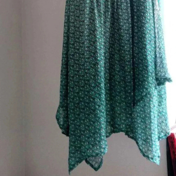 NEW Anthropologie 10 Floral Puff Sleeved Cut Out Midi Dress Green Handkerchief - Picture 6 of 11